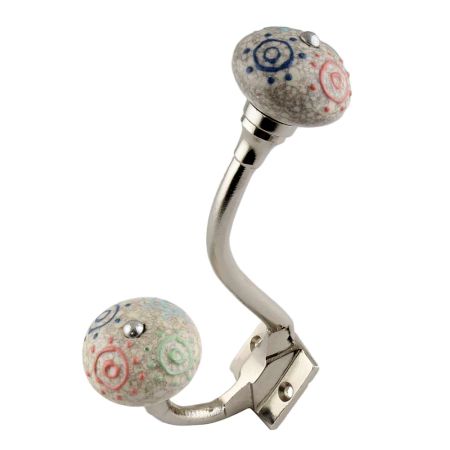 Colourful Circular Crackle Ceramic Silver Iron Hook